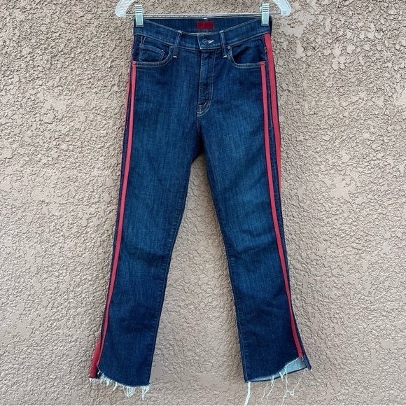 MOTHER Denim - MOTHER Insider Crop Step Fray in Speed Racer‎ Red Stripe Raw Hem Jeans 24